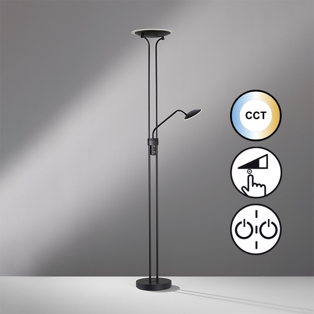Fischer & Honsel LED-Stehleuchte TALLRI 1-flammig in Farbe Metall sandschwarz/Fluter Glas d.35cm, Fischer & Honsel LED-Stehleuchte TALLRI in Metall sandschwarz
