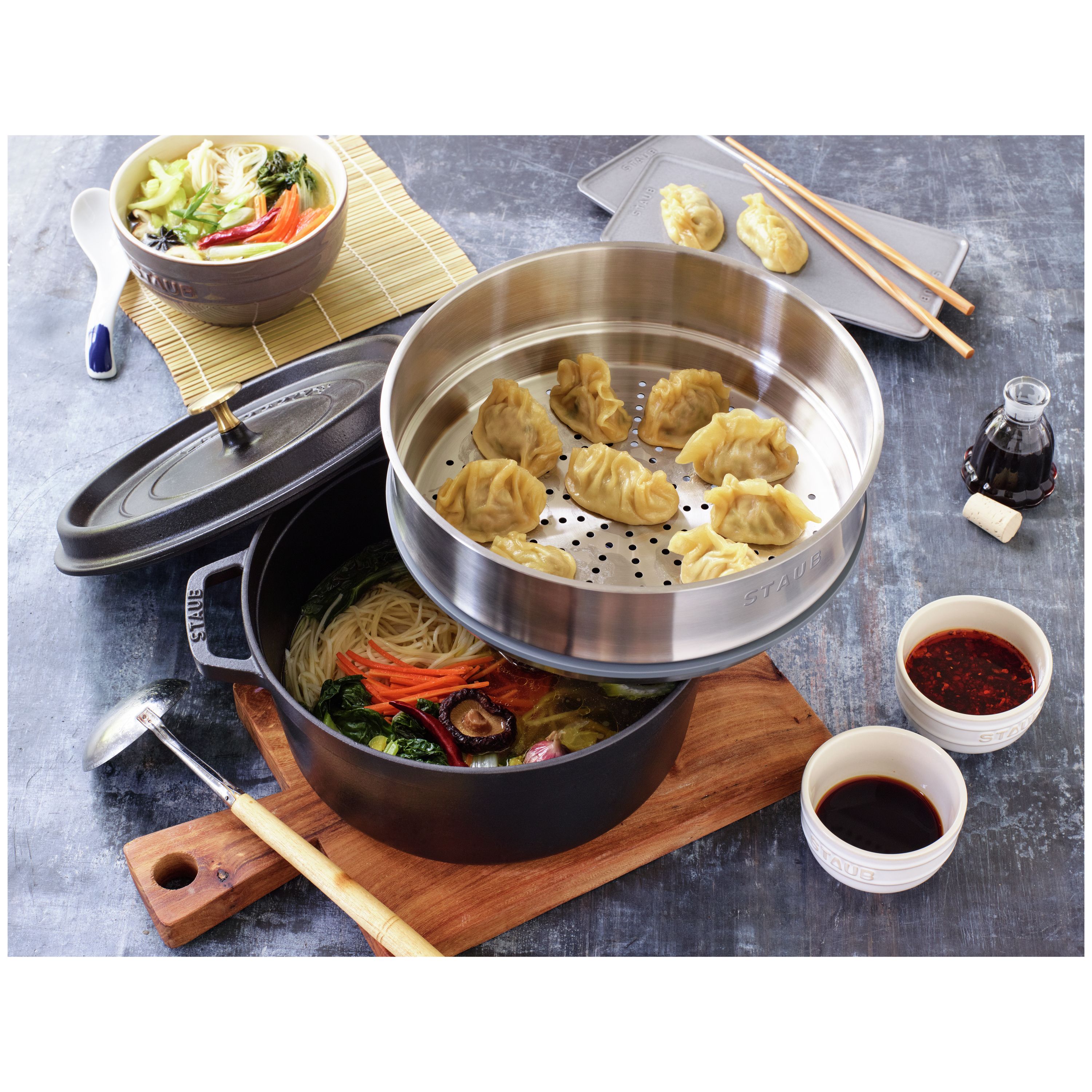 Cocotte mit Dämpfeinsatz 26cm LA COCOTTE in Farbe Graphit-Grau