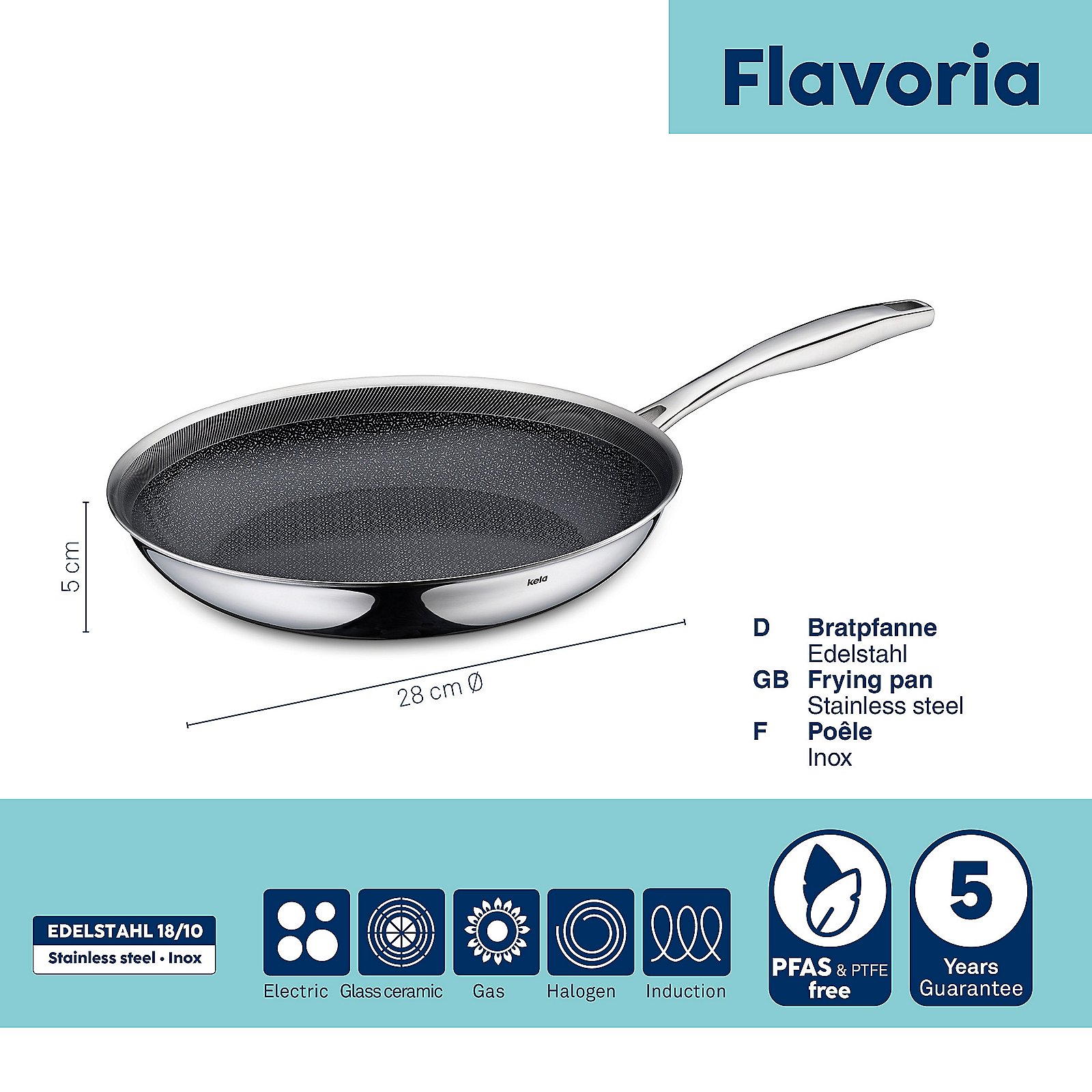Kela Bratpfanne FLAVORIA in Silber, Kochtopf, Kochgeschirr, Bratpfanne, Rauchrohr