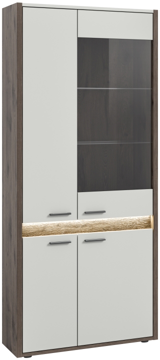 Xonox Home Vitrine FALCONA in Front/Korpus hellgrau / Absetzung Nox Oak dunkel Nachbildung