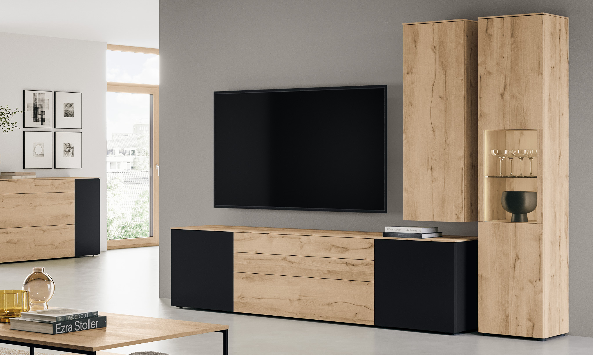 Nobilia Wohnkombination 357 Senso Avala, wohnzimmer, tv-möbel, eiche, holzoptik, low-board