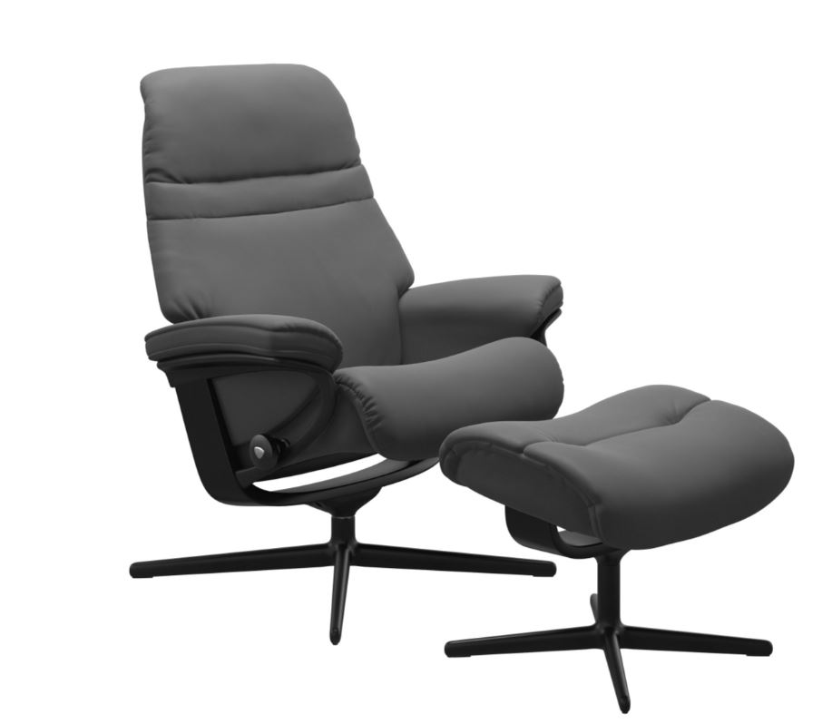 Stressless Sessel mit Hocker Sunrise Cross (M) in Leder Batick grey Stressless Sessel mit Hocker Sunrise Cross (M) in Leder Batick grey