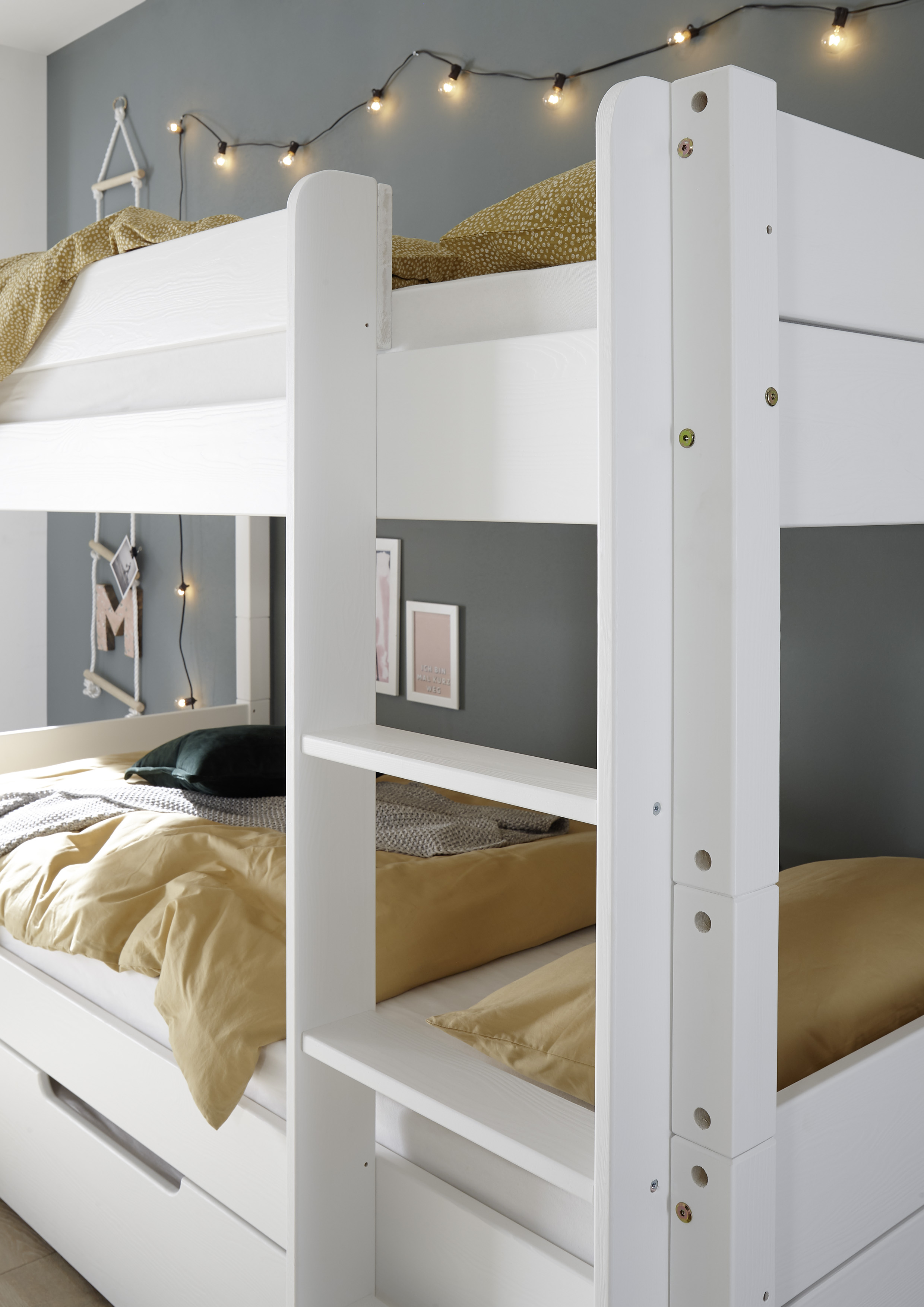Pol Power Etagenbett Set SOUND ca. B212 H144 T108 cm in Weiß Kiefer massiv, Moebel, Bett, Hochbett, Schlafzimmer, Zimmer