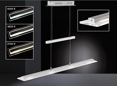Fischer & Honsel LED-Pendelleuchte TENSO TW ca. B9 L88 cm in Nickel matt/Chrom, Glas teils.