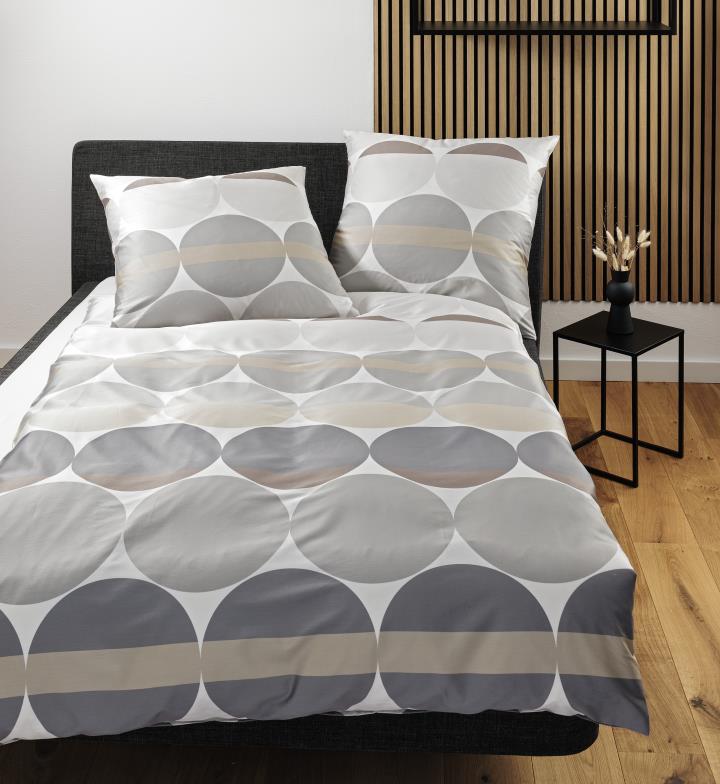 Bettwäsche-Set 135x200cm in Fb.08 grau sand Bettwäsche-Set 135x200cm in Fb.08 grau sand, Bettwäsche, Betttuch, Geometrischer Muster, Kreis-Design, Stilvolles Schlafzimmer