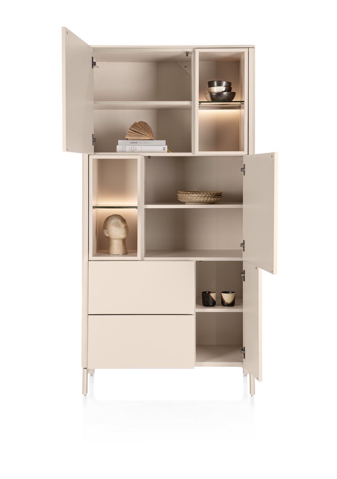 XOOON Schrank TRENTINO ca. B95 H190 T42 cm in MDF creme lackiert, sideboard, Schrank, Aufbewahrung, beige, offen