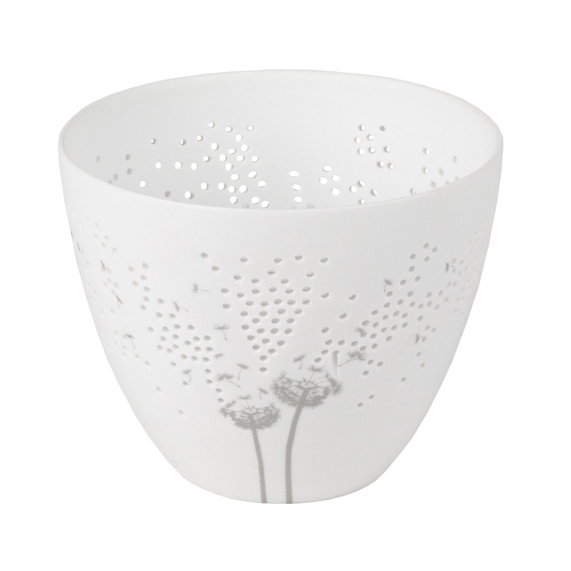 Poesielicht KLEINE PUSTEBLUME in Farbe weiß, Tasse, Porzellan, Pusteblumen Muster, weiße Schale, Lochmuster