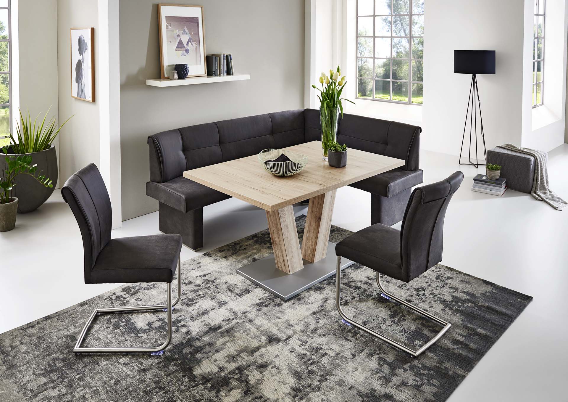 Niehoff Bankgruppe 4tlg. in Stoff Aberdeen anthrazit, Moebel, Tabelle, Dekoration für Zuhause, Esstisch, Tischplatte