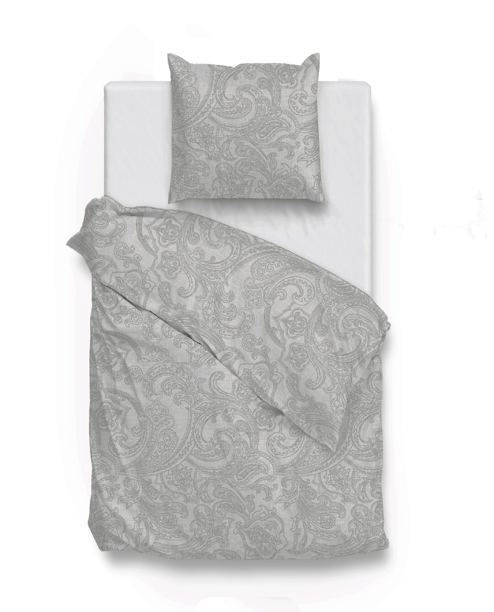 Bettwäsche ca. 155x220cm PAISLEY DI LINO in Grau, Bettdecke, Bettwäsche, Paisley Muster, Graue Farbe, Kissenbezug
