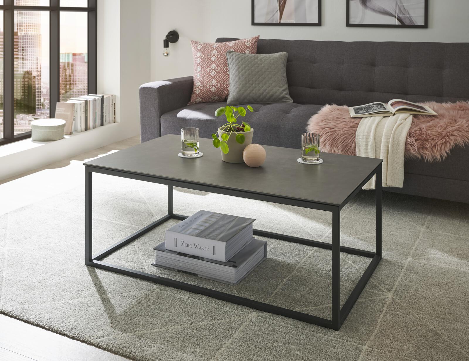 MCA Furniture Couchtisch Varna ca. 100x40x60cm in Keramik/Sicherheitsglas anthrazit
