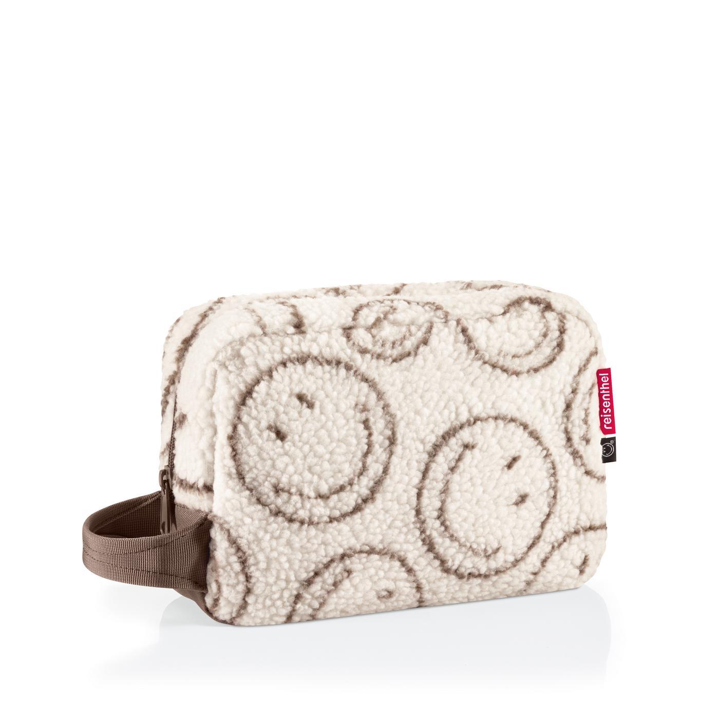 Reisenthel COSMETICPOUCH M in Farbe smiley® teddy chocolate, Tasche, Beutel, Flauschig, Smiley Muster, Reißverschluss tasche