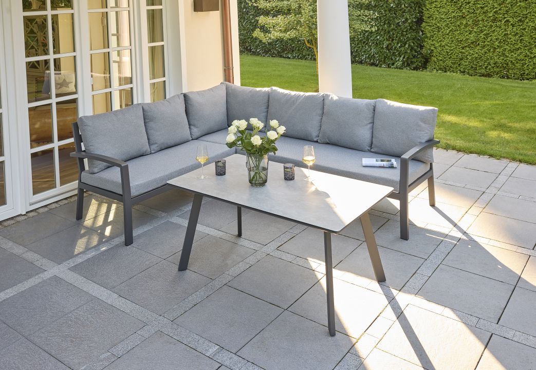 L.C. Wholesaler Lounge-Set 4-teilig BONDINO in Farbe Anthrazit / Hellgrau, Tabelle, Kaffeetisch, Couch, Tischplatte, Fußboden