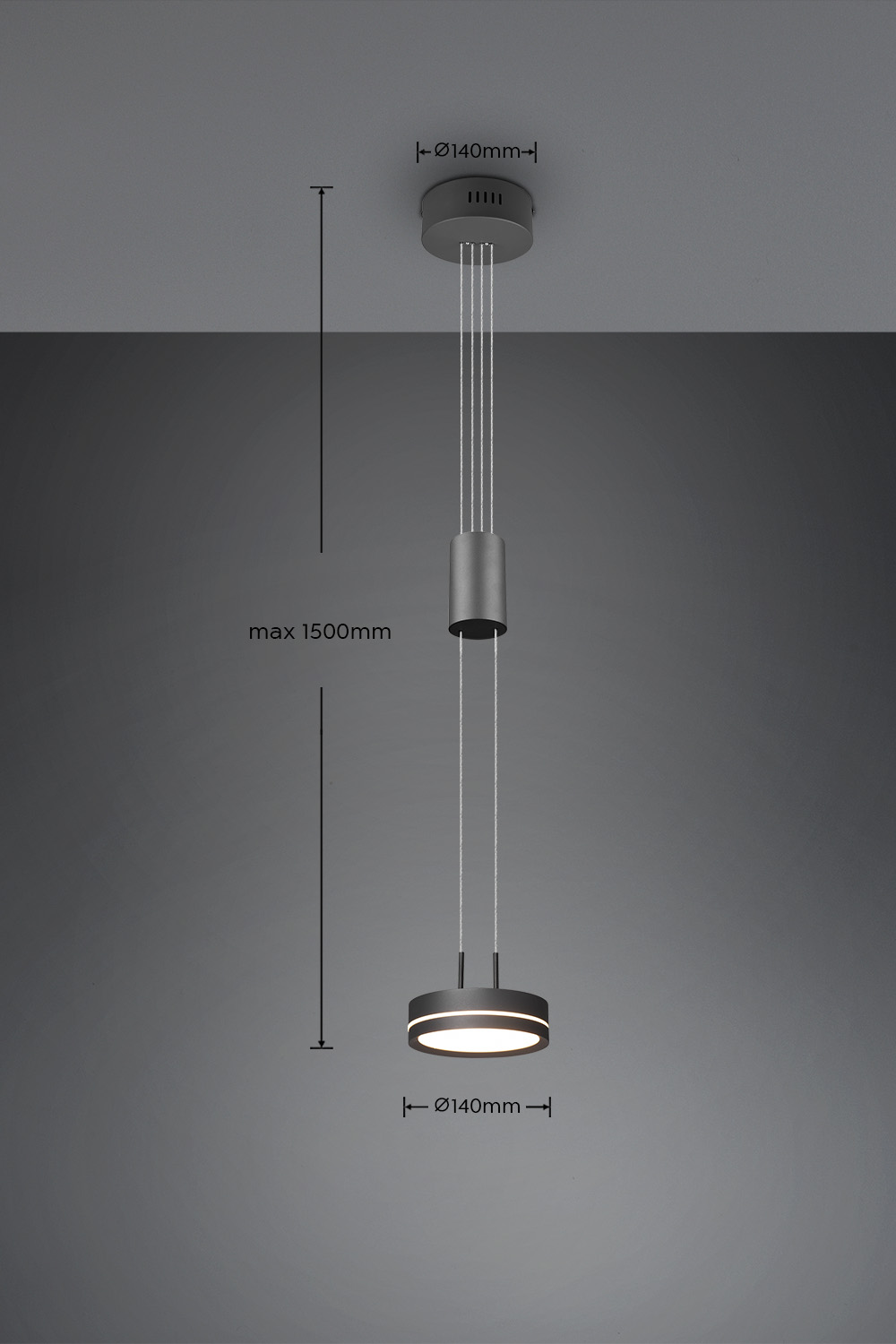 Trio LED-Pendelleuchte FRANKLIN in anthrazit, Schirm Aluminium anthrazit