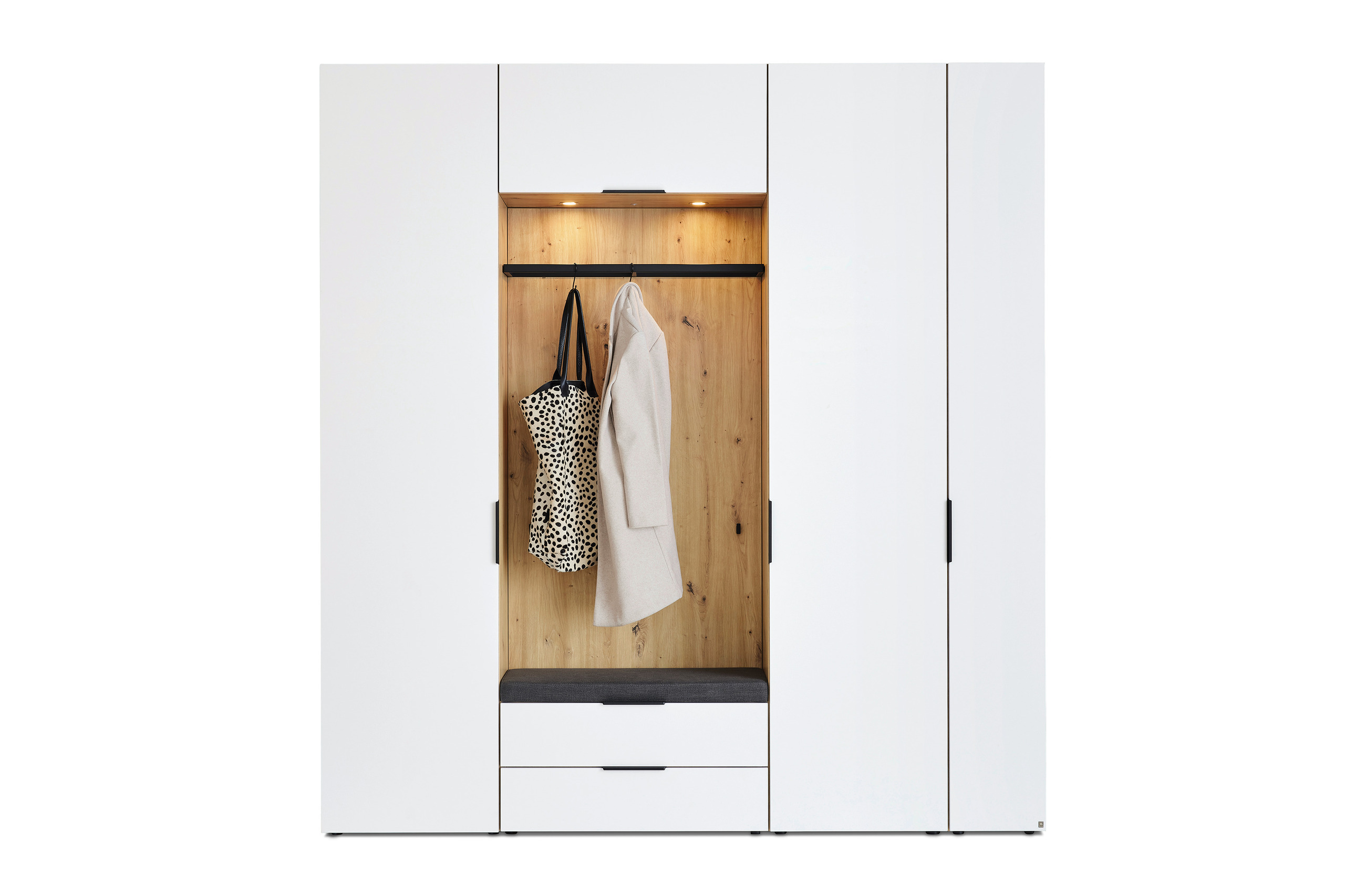 Musterring Garderobenkombination OVIDA ca.B223 H238 T40 cm in Korpus Eiche Artisan, Garderobe, Schrank, Aufhängestange, Mantel, Tasche