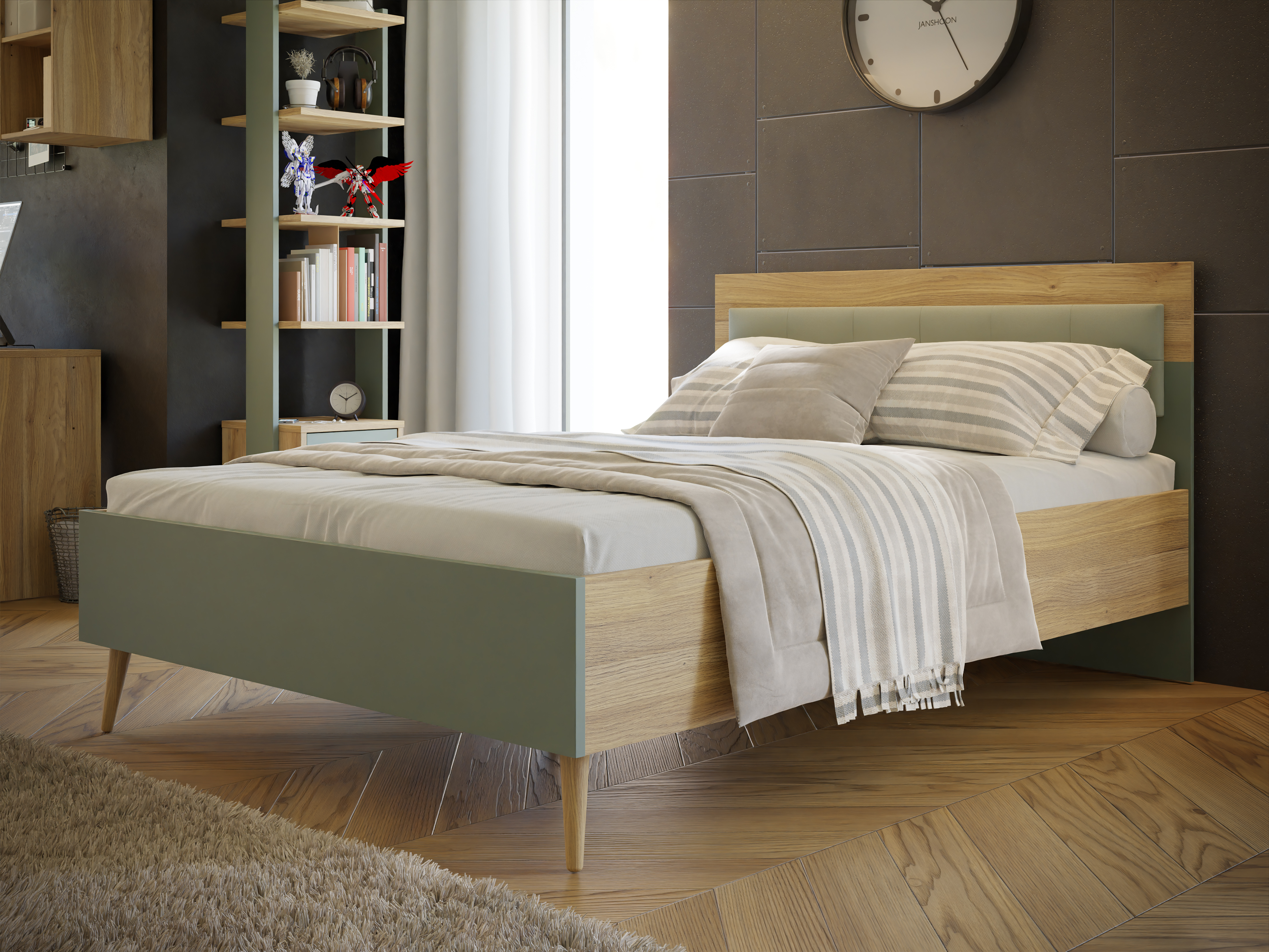 Forte Fabryki Mebli Bett WHENUA ca. 140x200cm in Mauvella Oak/Sage