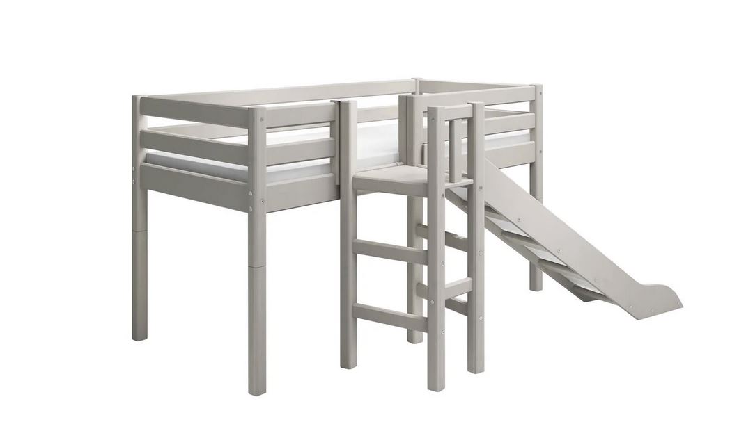 Flexa halbhohes Bett in grau lasiert mit Plattform und
