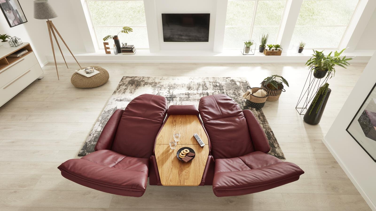 Interliving Trapezsofa ca. 200x104 in Rot Interliving IL 4210 Trapezsofa in Longlife Leder Barolo