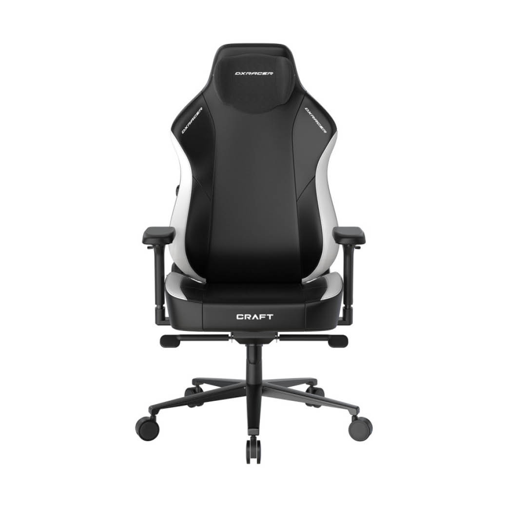 Gaming chair, Ergonomic, Schwarz, Weiße Akzente, Rollräder