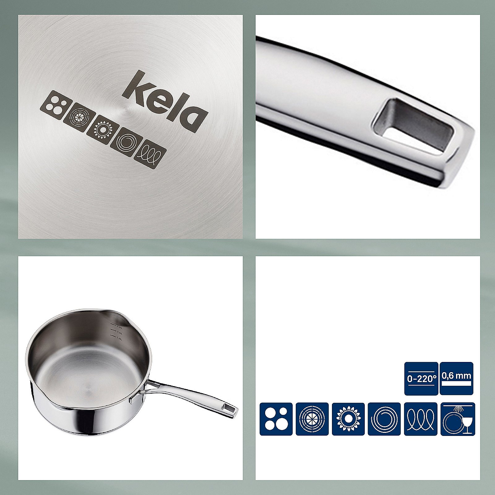 Kela Stielkasserolle Flavoria FLAVORIA in Silber Glänzend, Kochtopf, Kochgeschirr, Bratpfanne