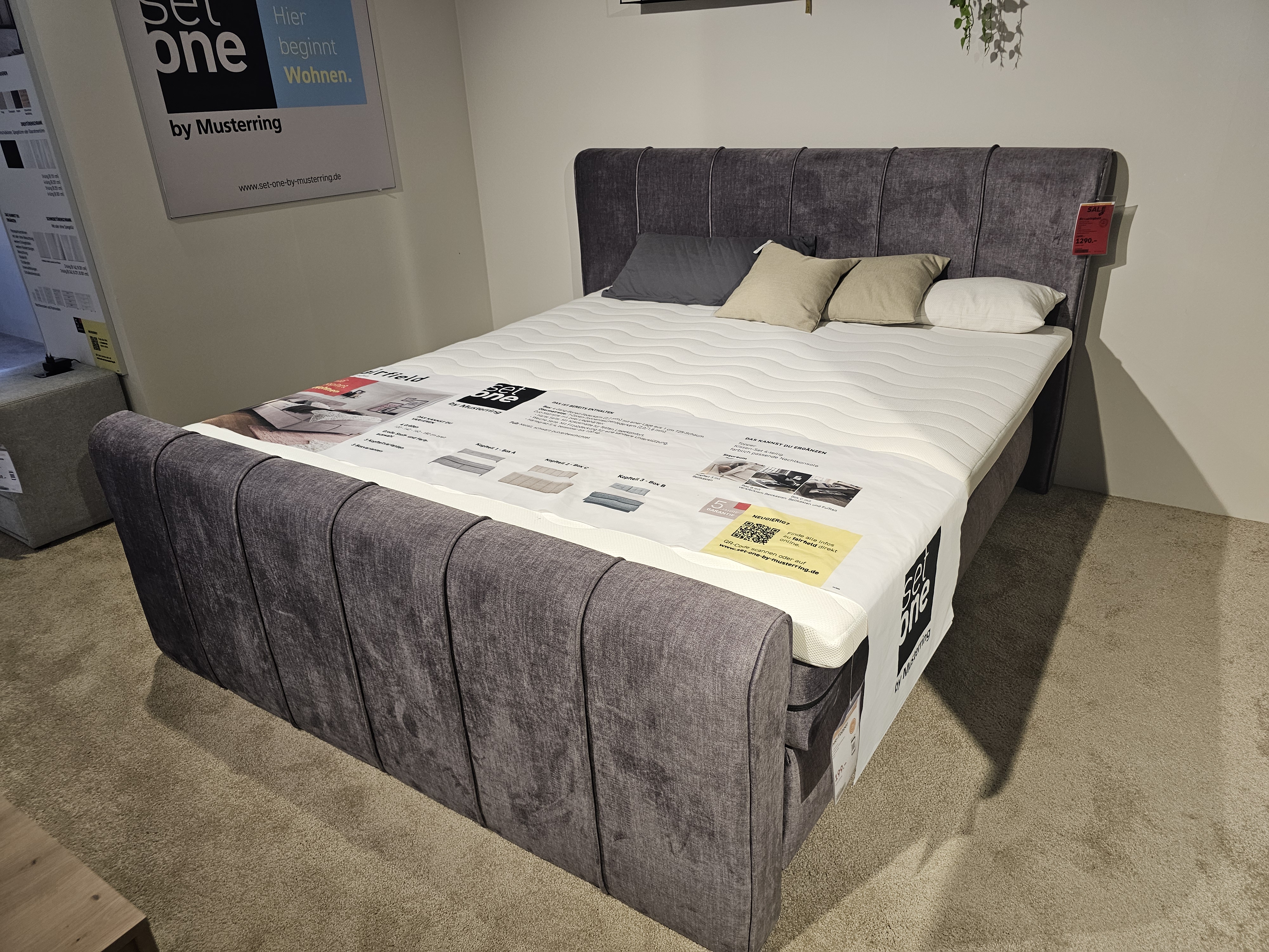 Set One by Musterring Boxspringbett Fairfield ca. 180x200cm Grau, Bettrahmen, Boxspringbett, Graues Bettgestell, Großes Bett, Matratze