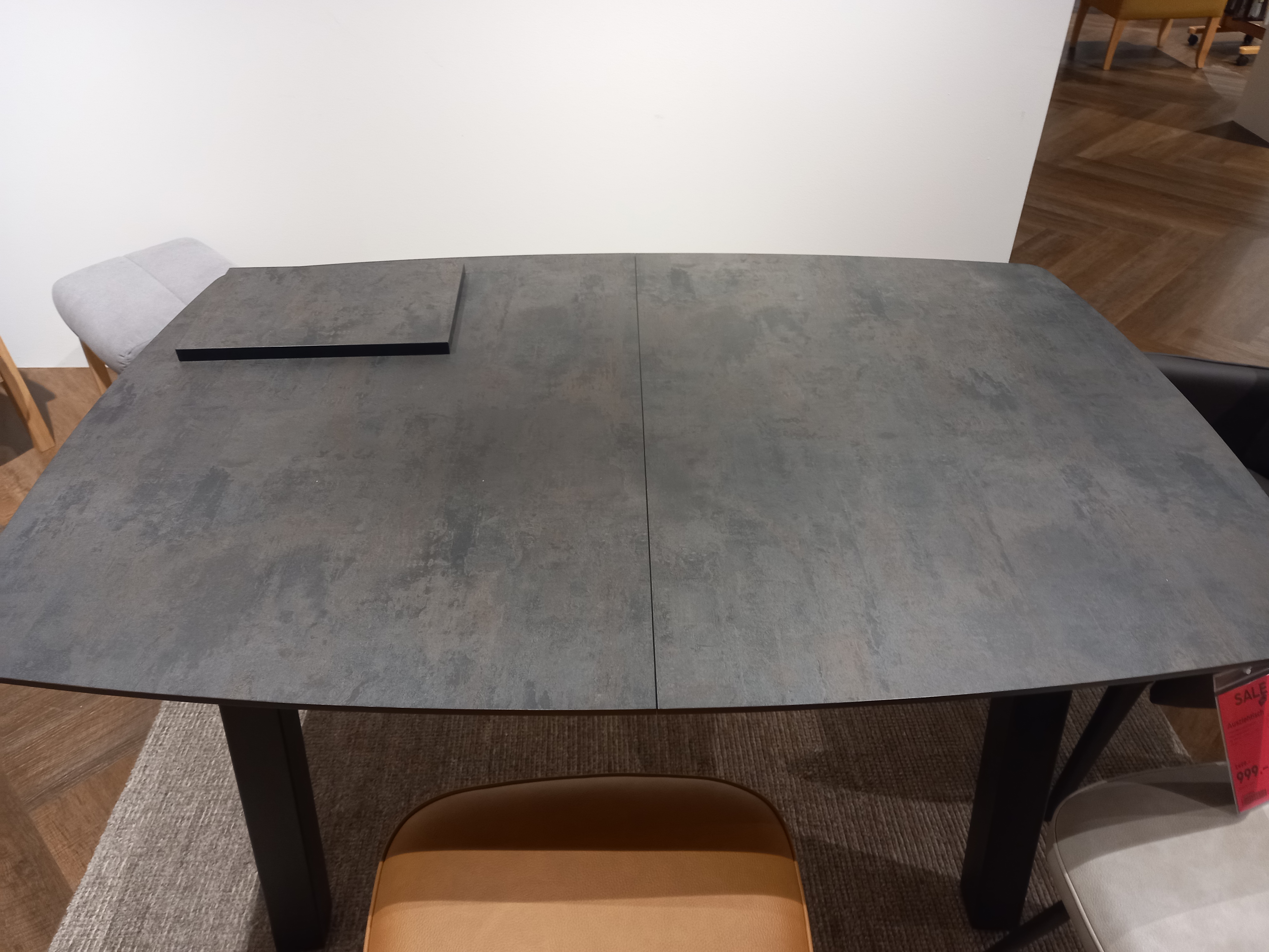 Henders & Hazel Ausziehtisch PALACE ca. B110 H77 T160 cm in Platte Marmoroptik anthrazit, Esstisch, Ausziehbarer Tisch, Graue Steinoptik, Schwarze Beine, Rechteckige Tischplatte