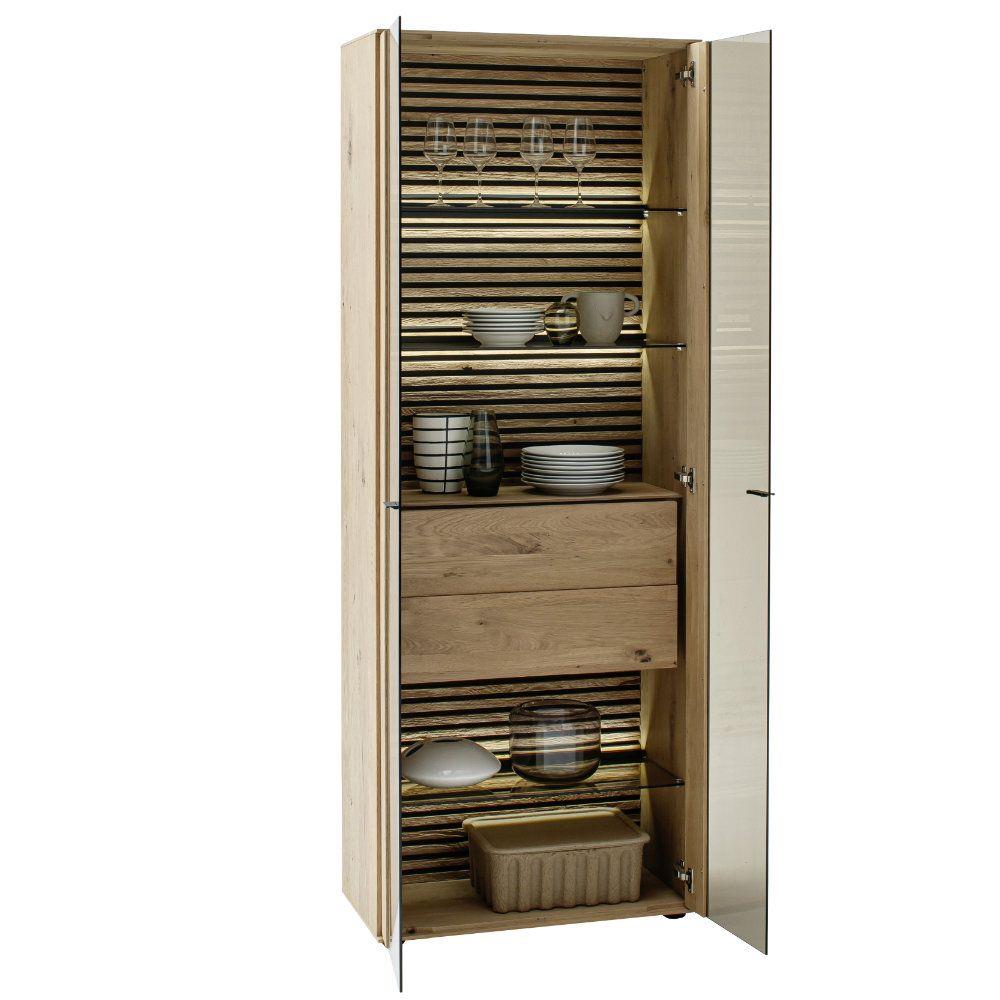 SCHÖNER WOHNEN-Kollektion Standvitrine YONNA ca. 77x205x39cm in Kerneiche natur gebürstet