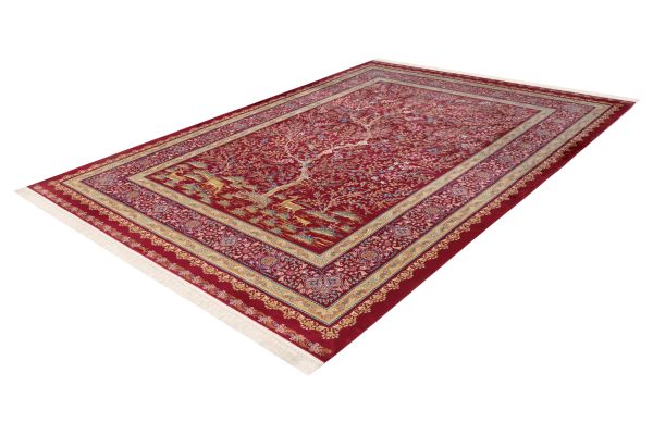 Webteppich PORTOFINO ca. 160x230cm in Farbe red, Teppich, Rot, Floralmuster, Spitze Rand, Perser-Optik