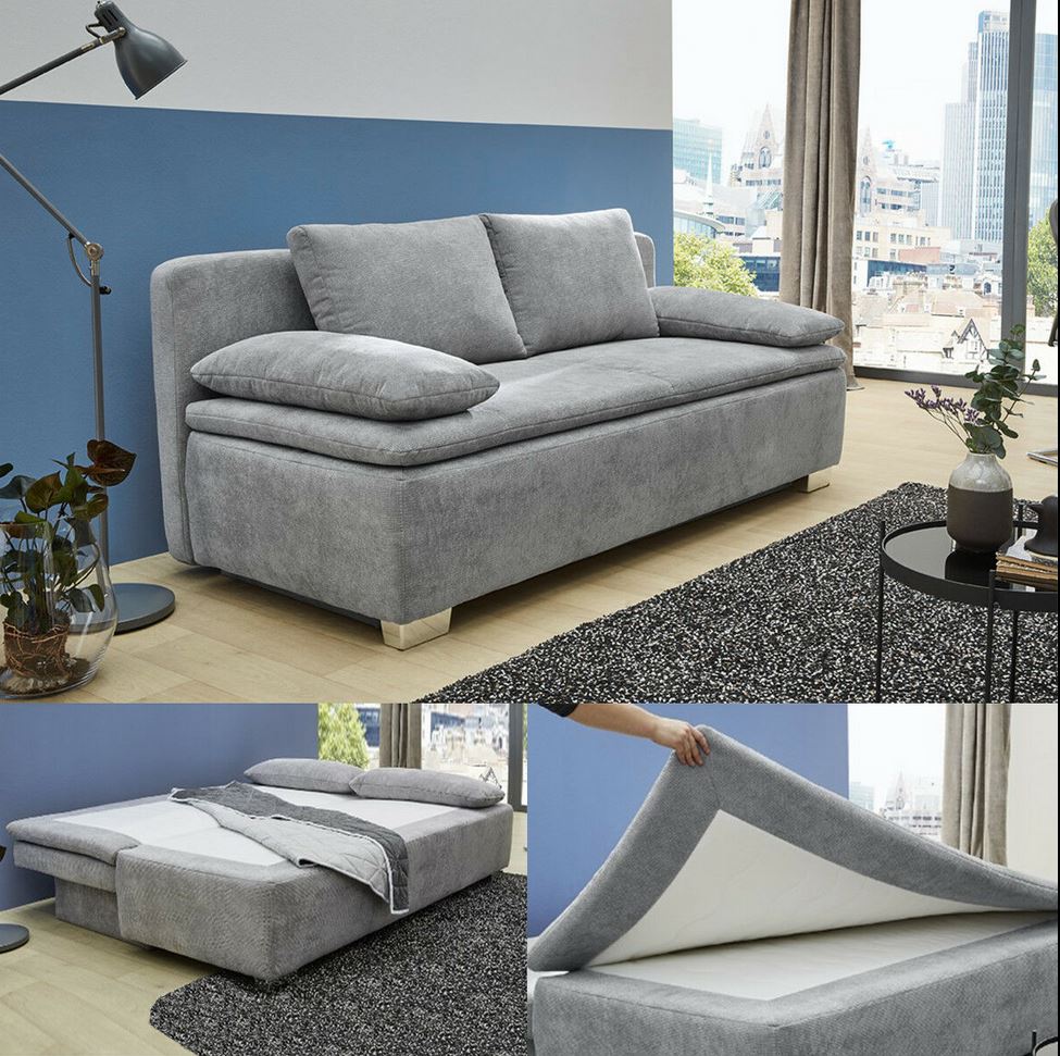 JOB Schlafsofa in Stoff Microfaser hellgrau
