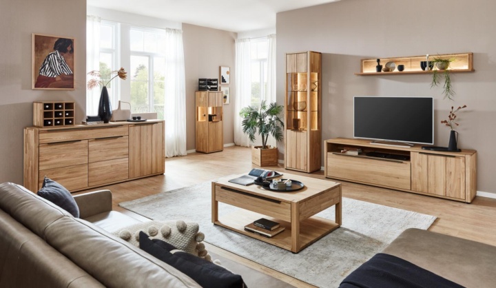 Vitrine DAVOS in Eiche Legno massiv geölt, Wohnzimmer, Möbel-set, Couchtisch, Fernsehtisch, Holzoptik