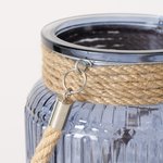 Boltze Windlicht Sunio H:21 cm in Glas lackiert graublau/Jute