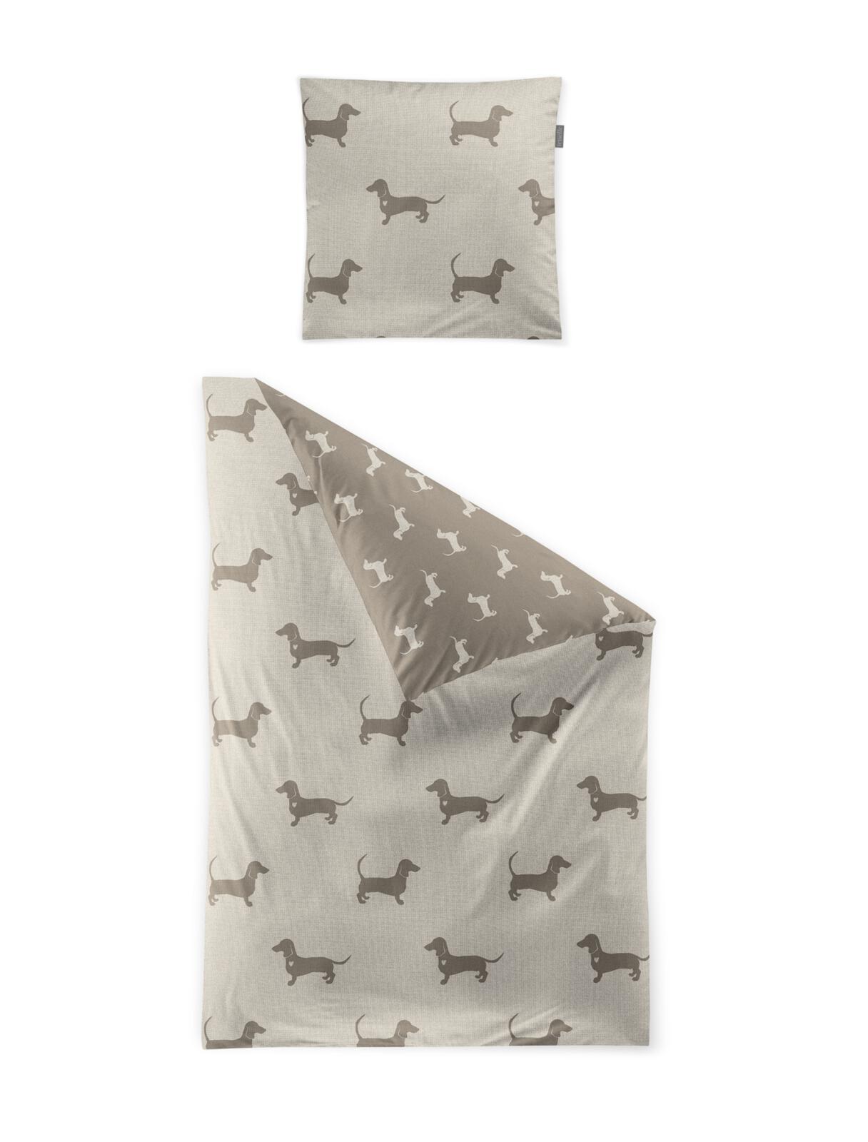 irisette Bettwäsche Dackel, Hundemotiv, Bettwäsche, Kissenbezug, Beige, Druck