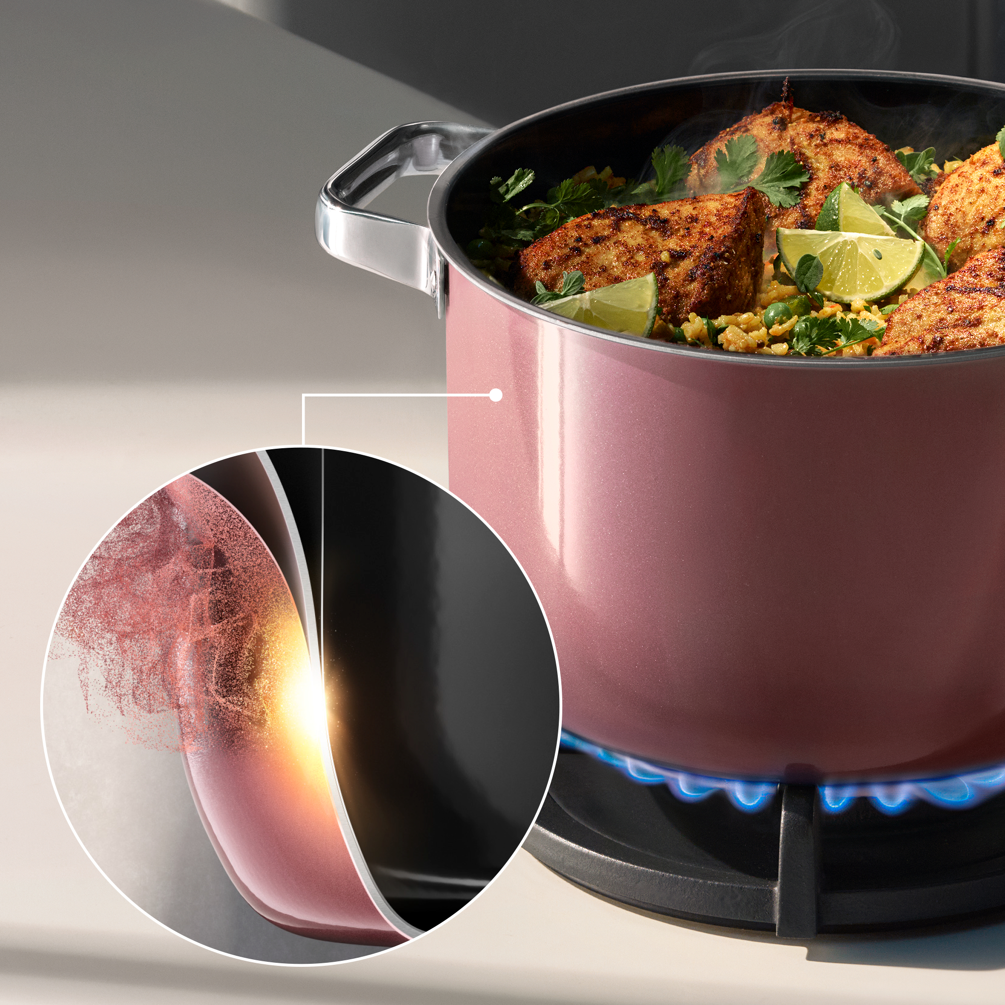 WMF Fusiontec Mineral Pro, Topf-Set, 4-teilig, Rose Quartz in rose quartz, Kochtopf, Edelstahlgriff, Kasserolle, Pfannenboden, Gasherd