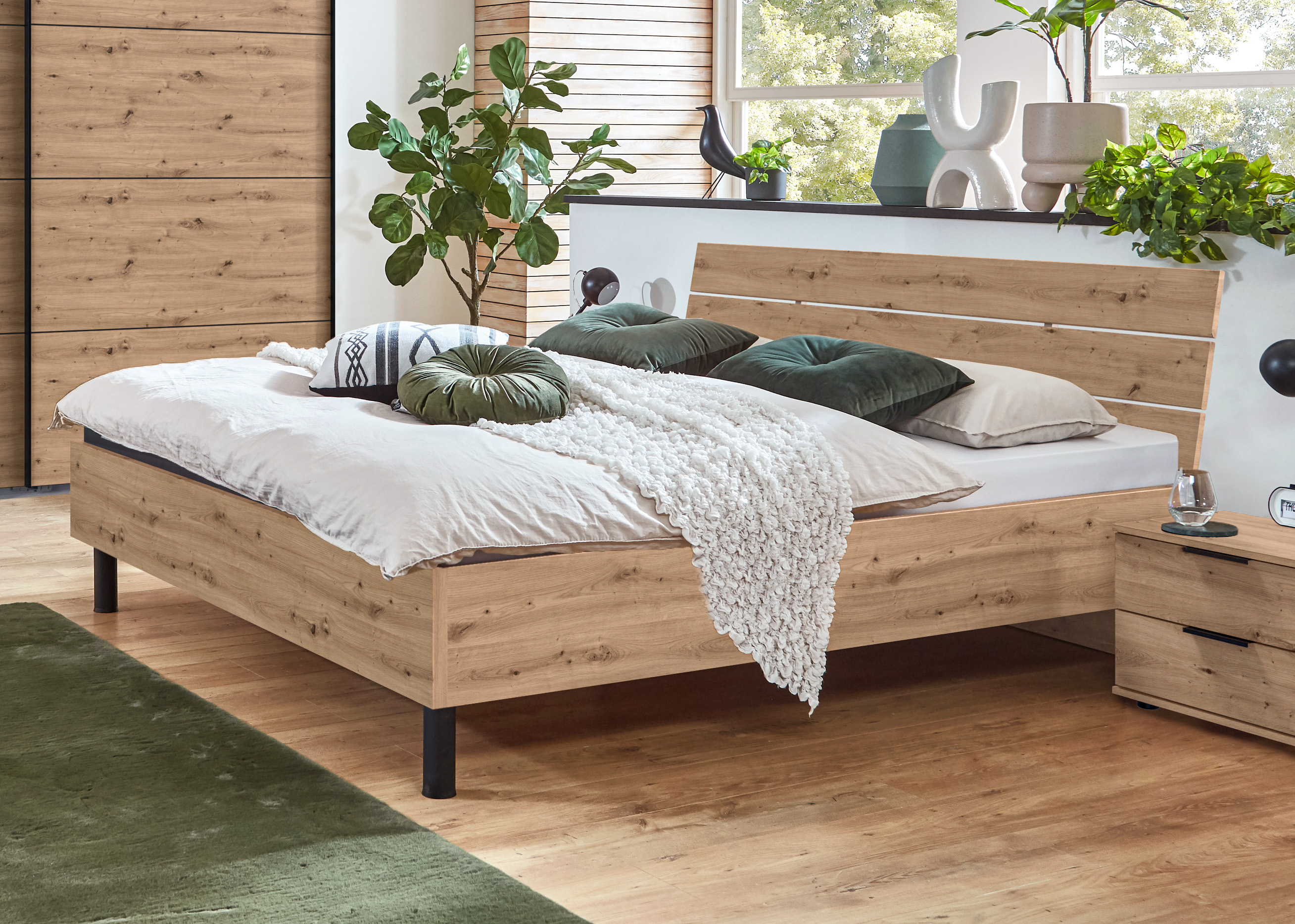 Wimex Bettgestell in Farbe K86 Artisan-Eiche-Nachbildung, kinderbett, holzbettrahmen, bett, kopfteil, betthöhe