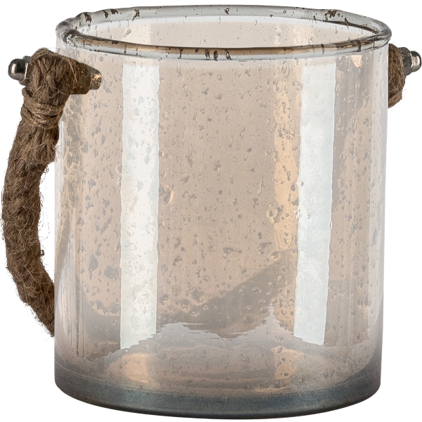 Gasper Glas, Windlicht, m.Natur in Farbe Gold, Glasvase, Transparente Vase, Seilhenkel, Korbseil?, Durchsichtige Vase