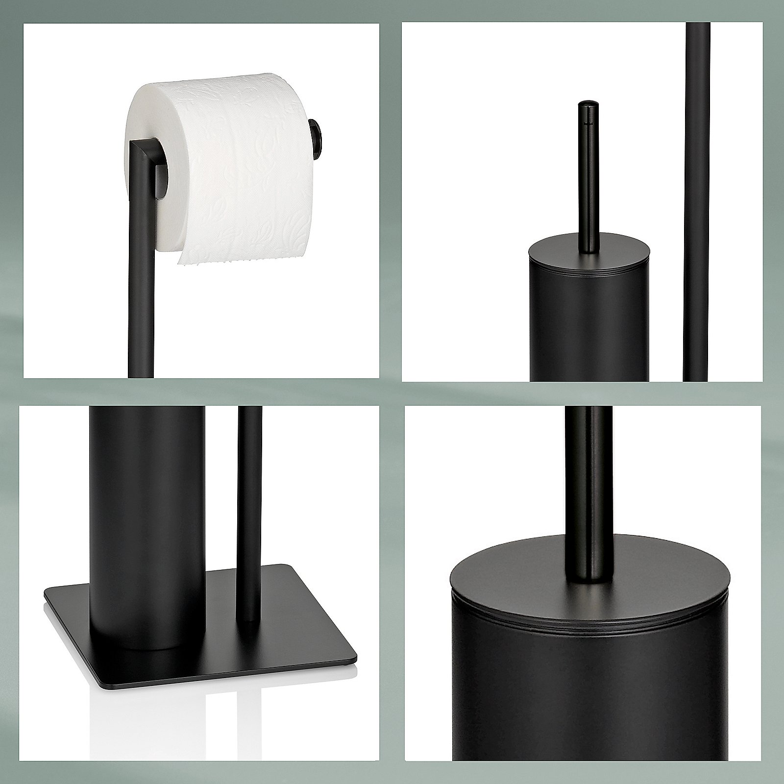 Kela Toilettengarnitur STYLE in Farbe Schwarz, Toiletpapierhalter, Papiertuchhalter, Schwarzmetall, Badezimmerzubehör, Ständige Basis