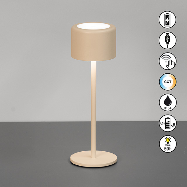 FH Lighting LED-Tischleuchte JUNA in Metall sandfbg. FH Lighting LED-Tischleuchte JUNA in Metall sandfbg., Tischlampe, Stehlampe, Holz, Beige, Beleuchtung