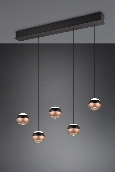 Trio Select LED-Pendelleuchte ORBIT 5-flammig in Farbe schwarz matt, Kunststoff weiß