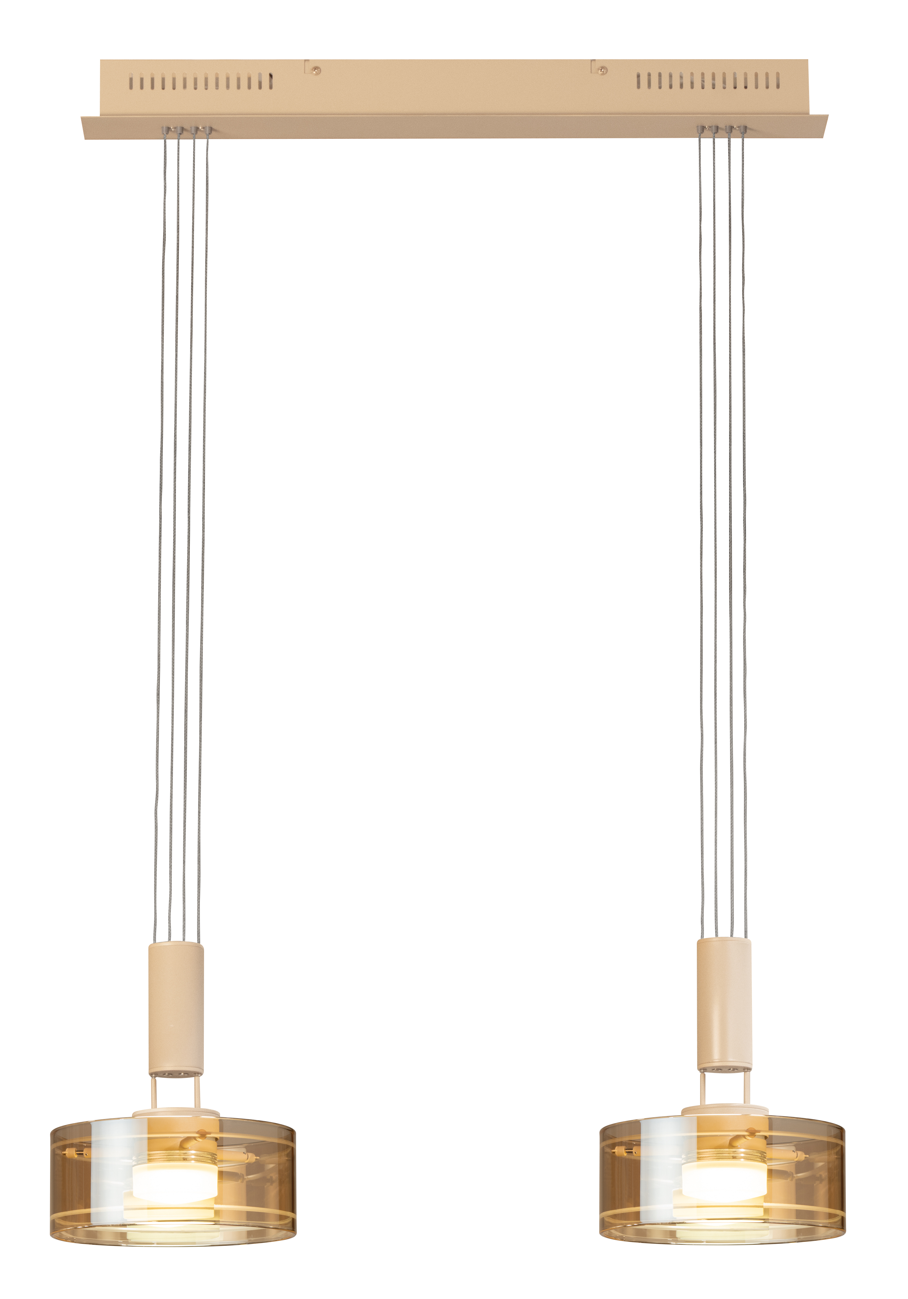 Fischer & Honsel LED-Pendelleuchte LAVIN 2-flammig in Farbe Metall sandfarbig/Glas amberfarbig, Lampe