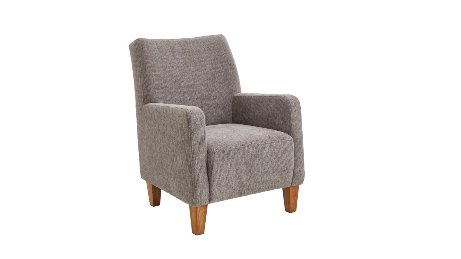 Sessel BOSSE in Stoff Orlean hellgrau, Sessel, Gebrauchsarmlehnen, Holzbeine, Beige, Stoffpolsterung