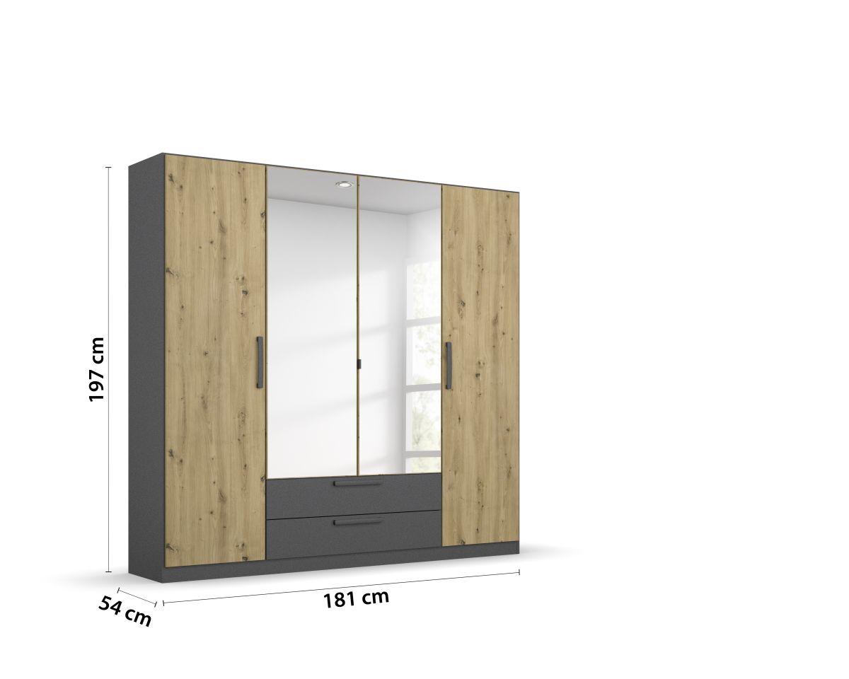 Rauch Möbelwerke Drehtürenschrank STYLEUP in Farbe Dekor-Druck Eiche Artisan Rauch Drehtürenschrank STYLEUP 4-türig in Dekor Eiche Artisan/grau metallic
