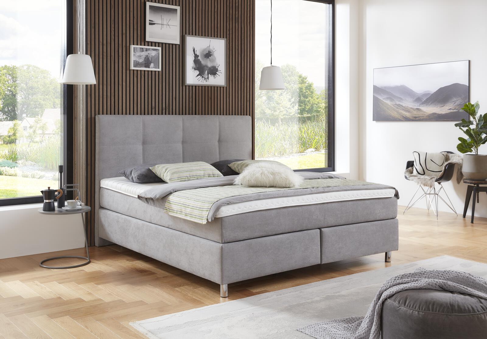 Boxspringbett 3-Karat-Classic ca. 180x200cm Grau Boxspringtbett Karat Classic ca. 180 x 200 cm in Stoff Camal