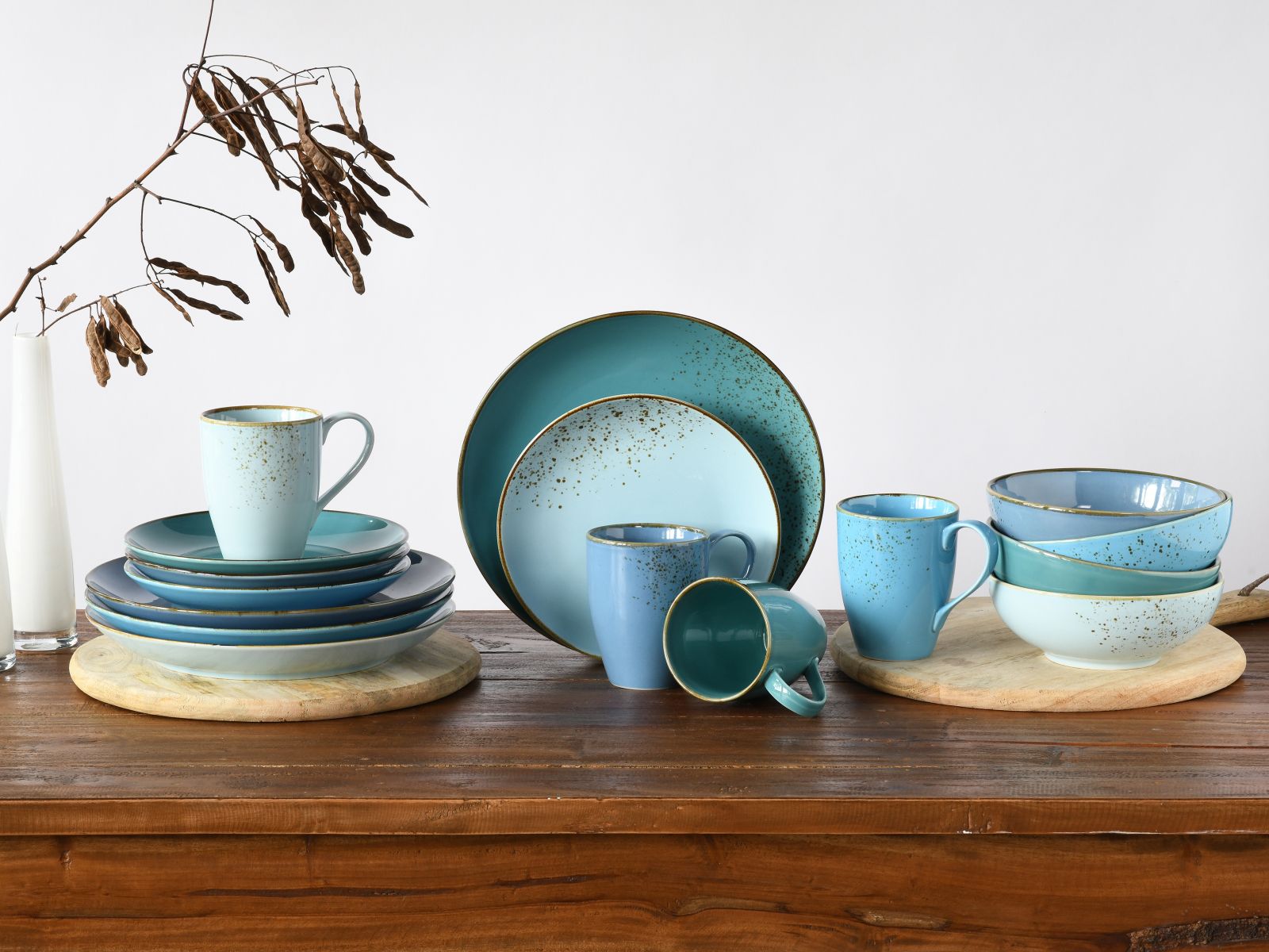 CreaTable Kombiservice 16-tlg. Nature Collection in Farbe Aqua glänzend