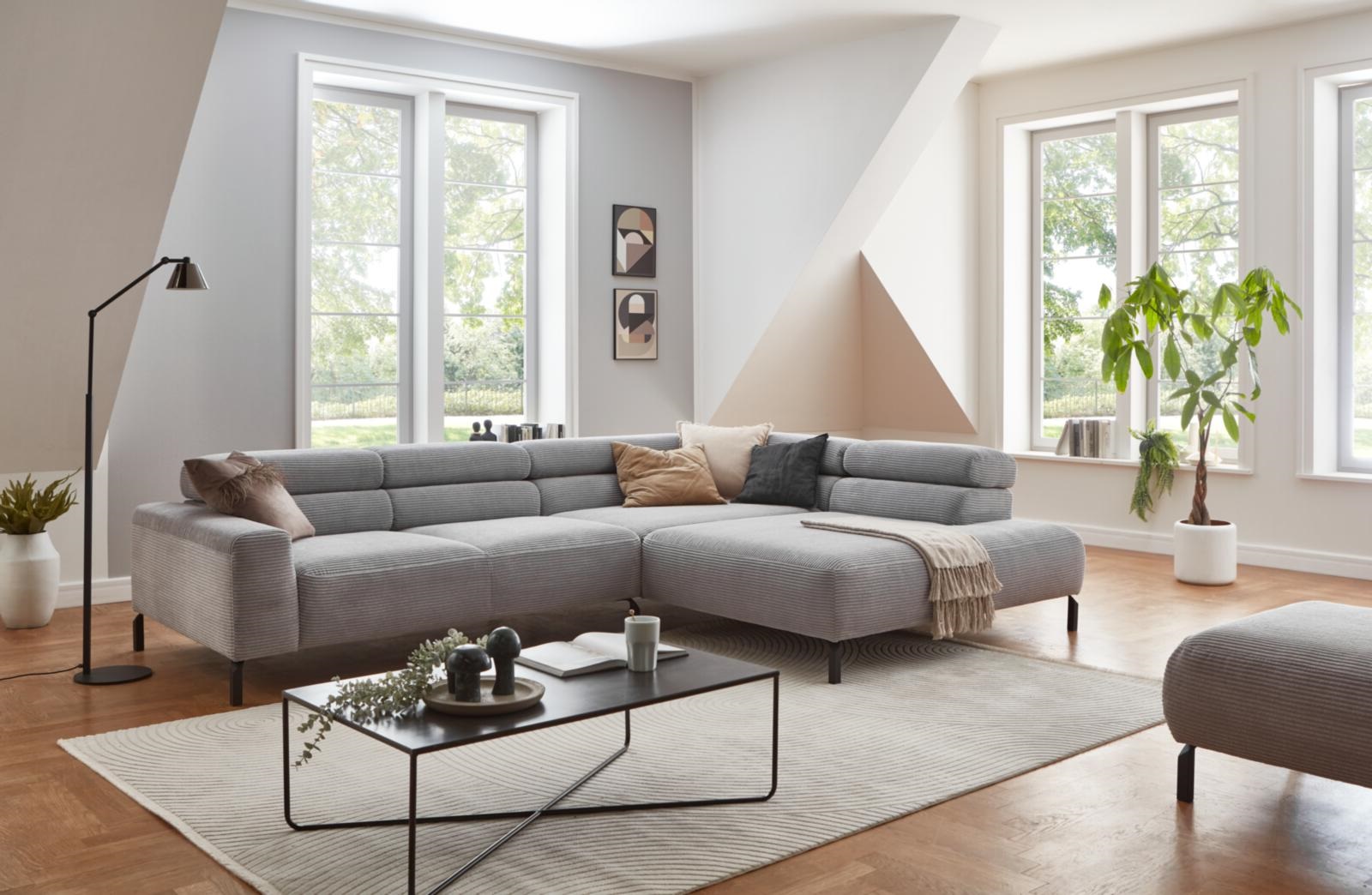 Polsterecke SPRING ca. 276x219cm in Stoff Cord grey, Dekoration für Zuhause, Mobiliar, Tabelle, Couch, Wohnzimmer