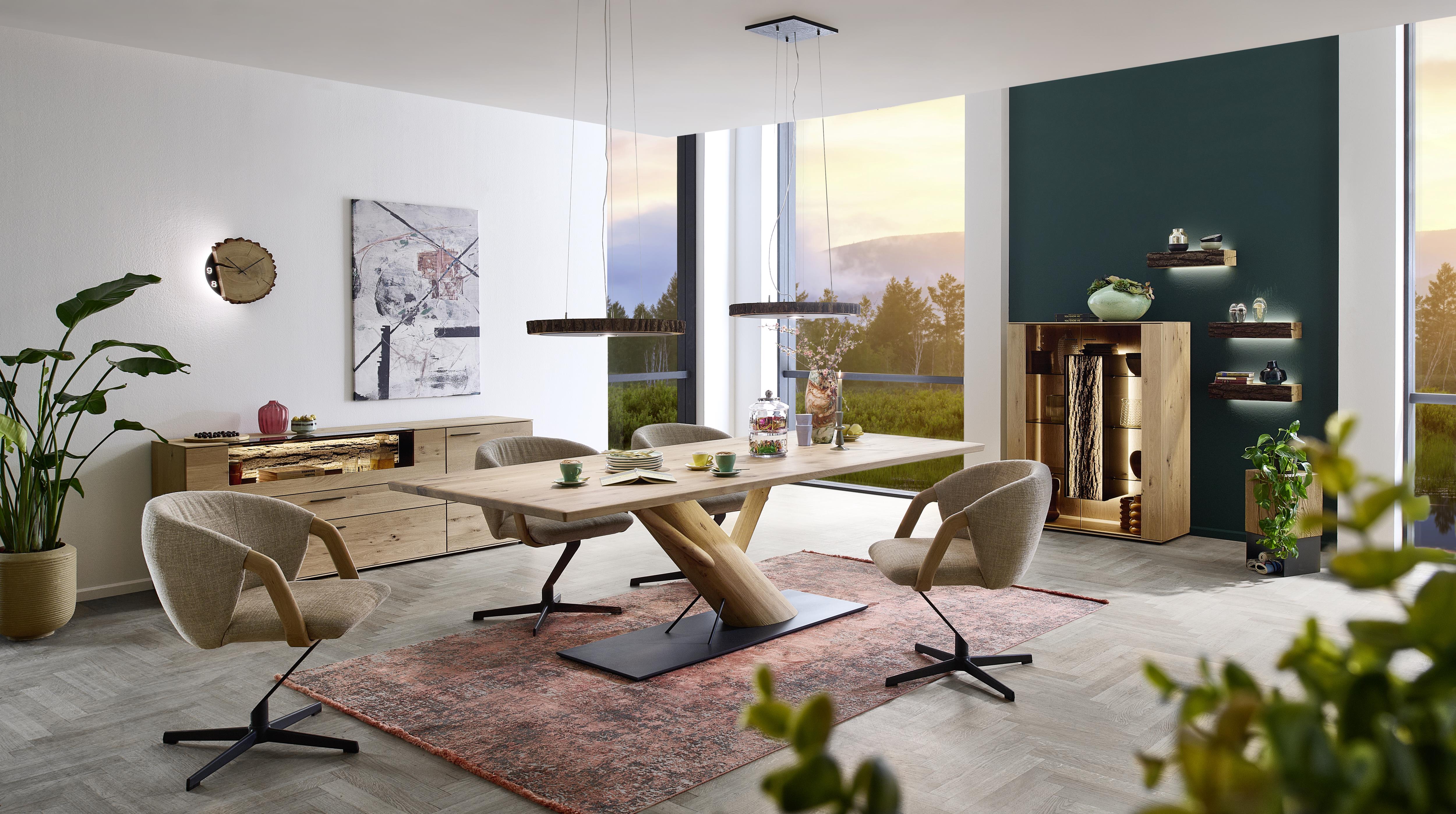 Hartmann Esstisch NATURZEIT ca. B110 H76 cm in Kerneiche natur gebürstet, Esstisch, Wohnzimmer, Holz, Schwarz, Grün