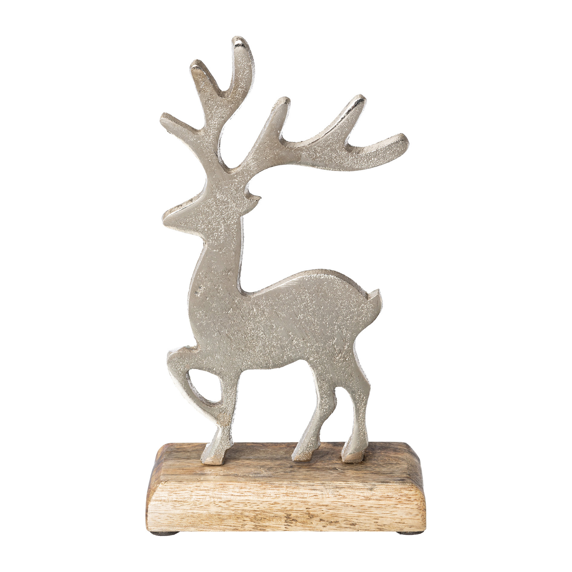 Aluminium Hirsch auf Holzbase Polarys in Silber Aluminium Hirsch auf Holzbase Polarys in Silber, Hirsch, Säugetier, Tierwelt, Geweih, Figur