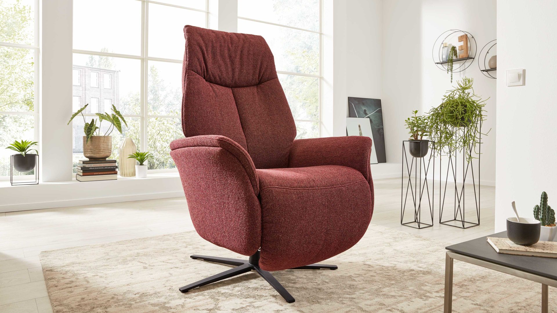 Interliving Relaxsessel, manuell IL-4560 in Stoff Melange chianti/Sternfuß anthrazit 