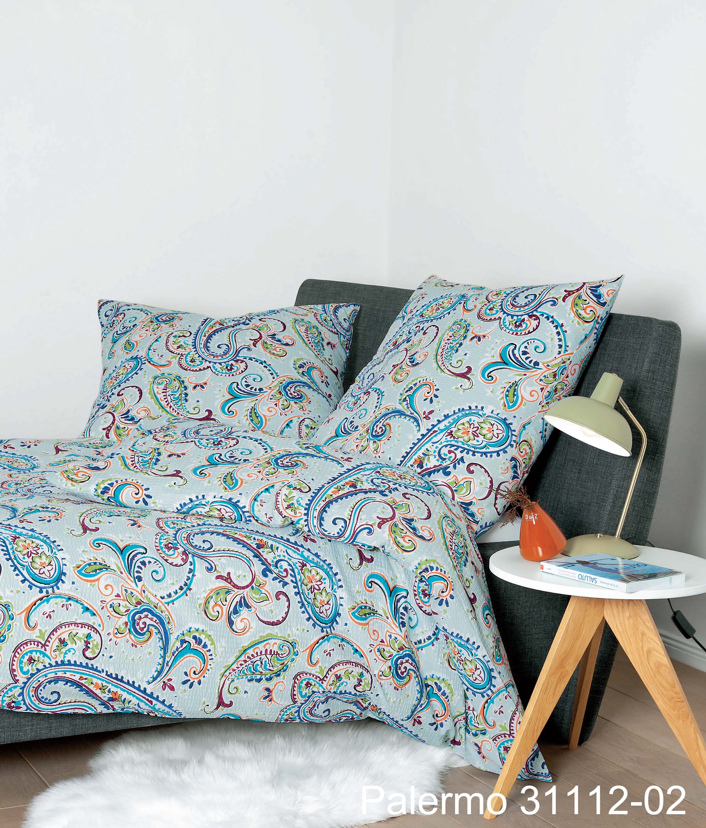 Janine Design Bettwäsche-Set 155x220cm PALERMO in kreideblau orange