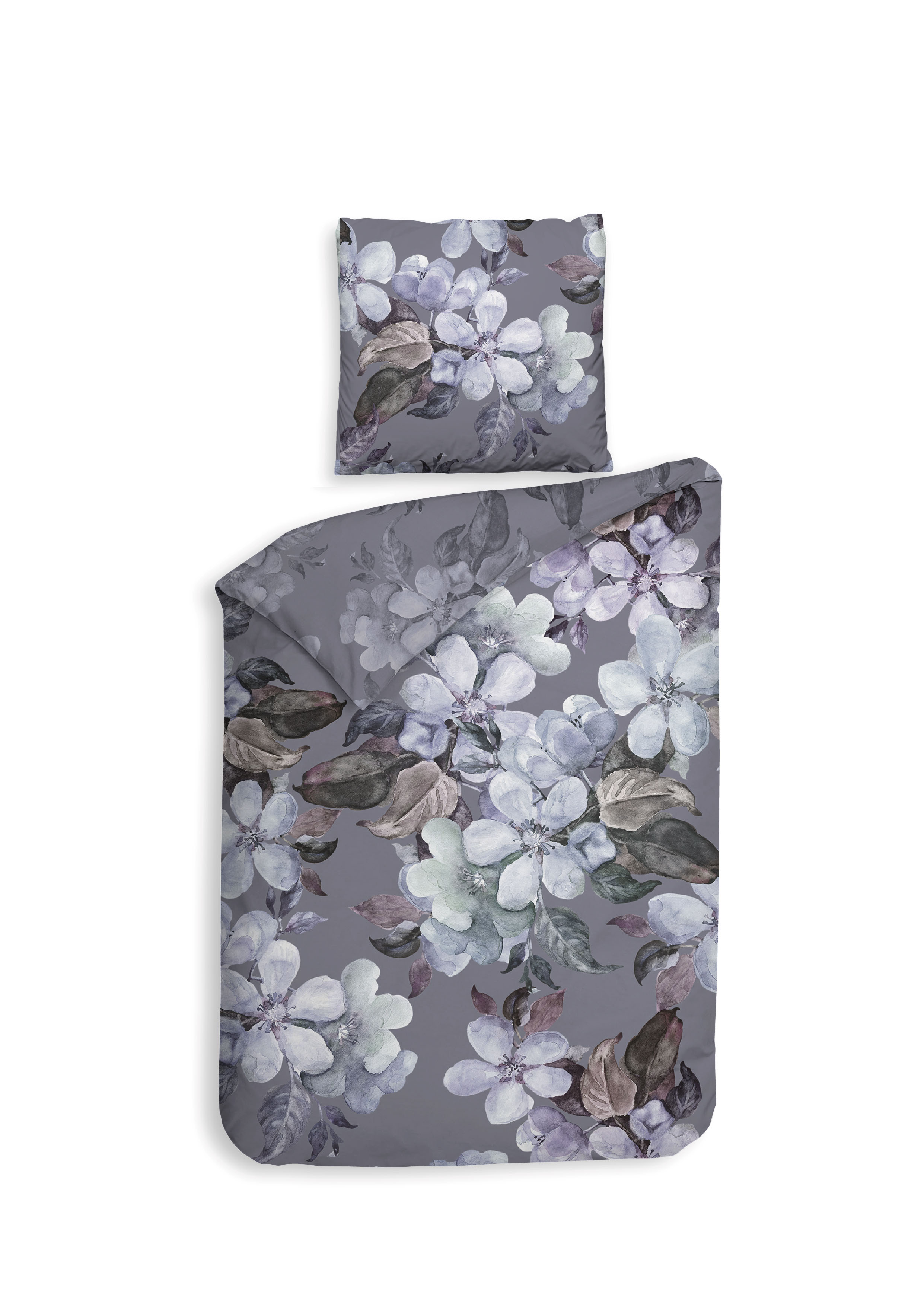 Bettwäsche ca. 155x220cm in Fb. purple, Bettwäsche, Kissenbezug, Blumenmuster, Lilafarben, Grau