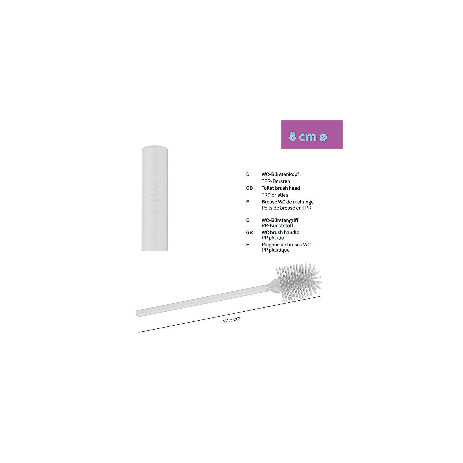 Kela WC-Bürste La Brosse Kunststoff Grau, Toiletbürste, Bürstenkopf, PP Kunststoff, Griff aus Kunststoff, Länge 42,5 cm, Toiletbürste, Bürstenkopf, Kunststoffgriff, 42,5 cm, Weiß