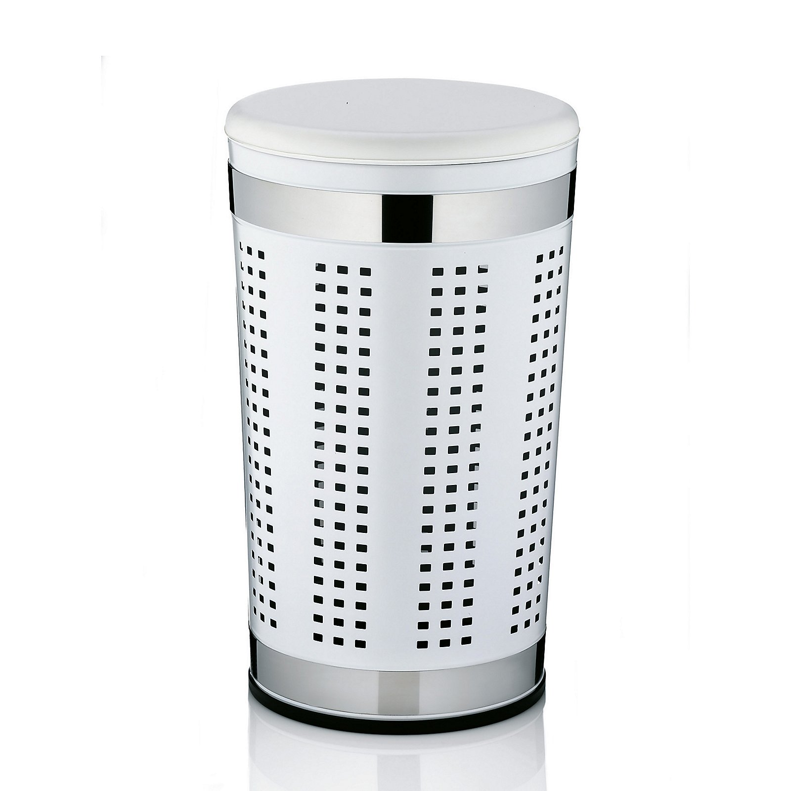 Kela Sitz-Wäschebox SEVILLA in Farbe Weiß, Edelstahl-Abfalleimer, Abfalleimer, Küchenbehälter, perforiert, Rund-Design, Abfalleimer, Mülleimer, Metall, perforiert, Rund